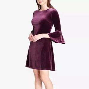 Tommy Hilfiger Velvet Long Sleeve Dress - Deep Purple